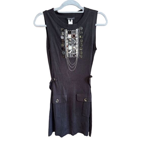 Nanette Lepore Black Knee Length Embellished  Dress M Sleeveless Casual - Picture 1 of 9